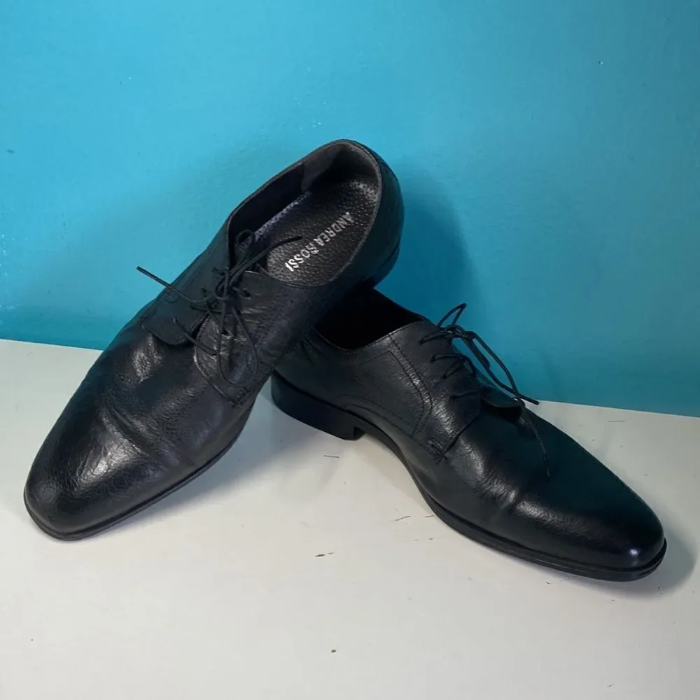Andrea Rossi Mens Black Leather Lace Up Dress Shoes  Size 43 10 US